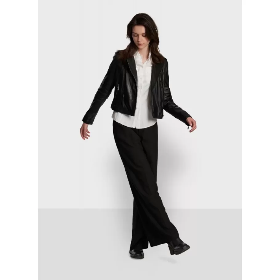 OAKWOOD Alizee Noir - Blouson Asymetrique Court En Cuir Veritable Effet Lave Cheap
