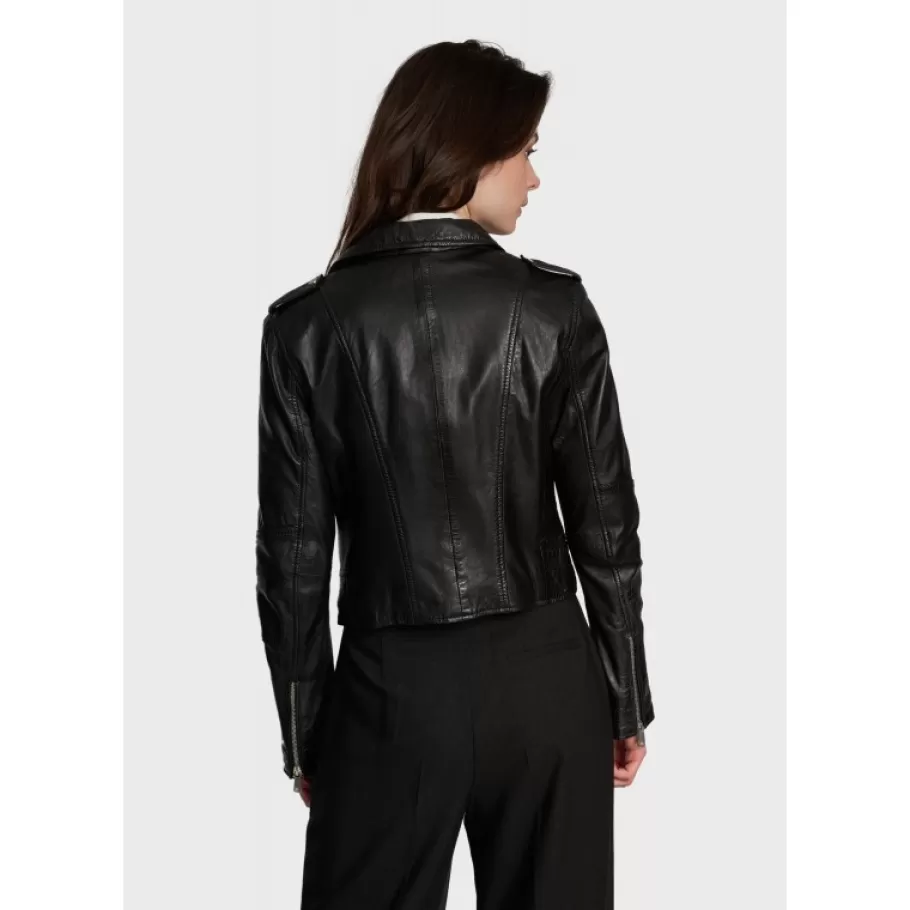 OAKWOOD Alizee Noir - Blouson Asymetrique Court En Cuir Veritable Effet Lave Cheap