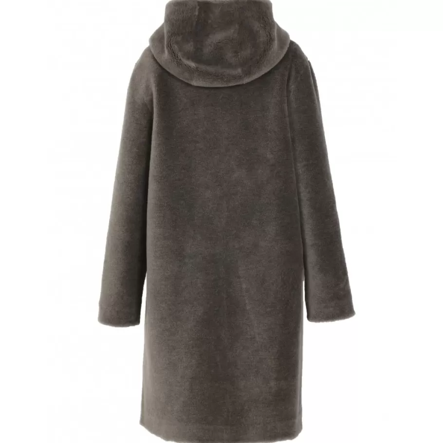OAKWOOD Angelique Kaki Fonce - Manteau Reversible A Capuche Effet Peau Lainee Outlet