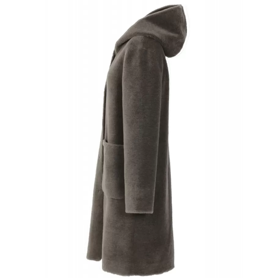 OAKWOOD Angelique Kaki Fonce - Manteau Reversible A Capuche Effet Peau Lainee Outlet