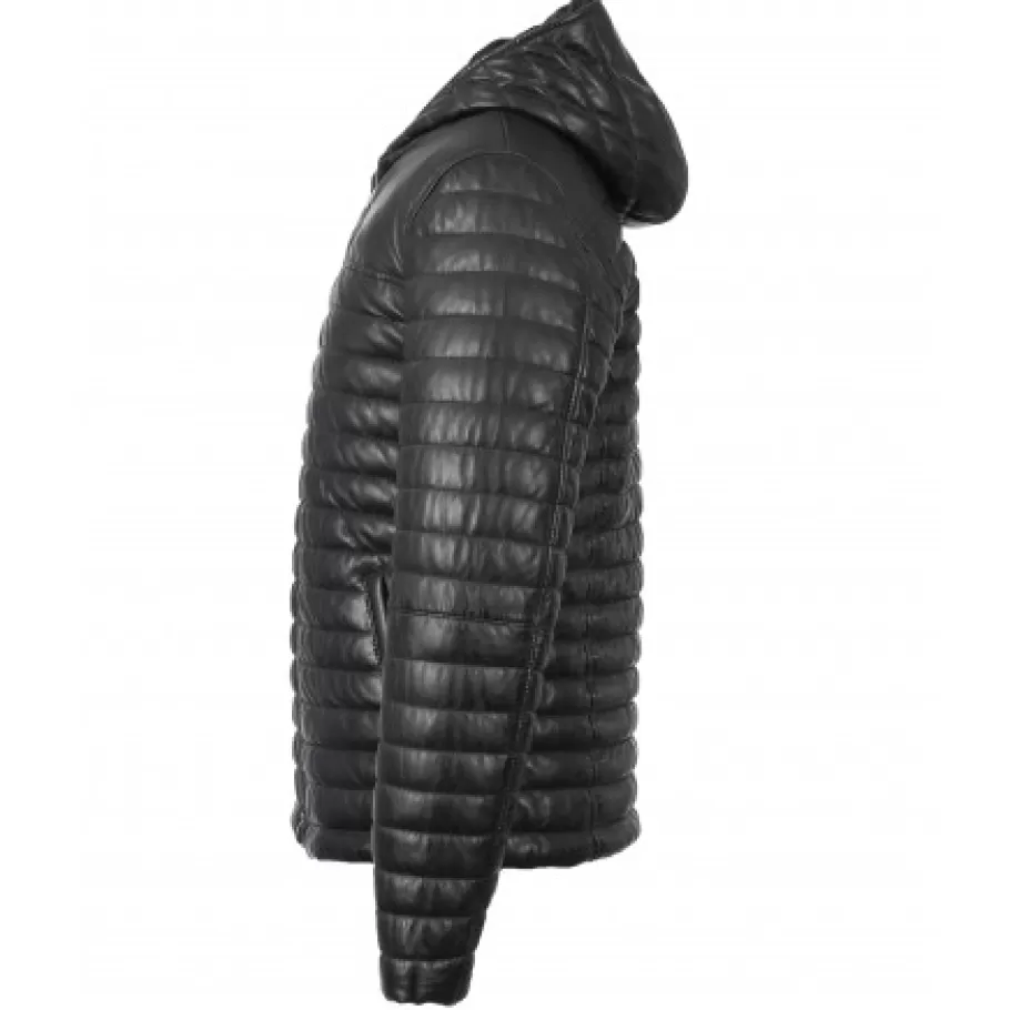 OAKWOOD Aurelien Bleu Fonce - Doudoune En Cuir Veritable Bicolore A Capuche Online