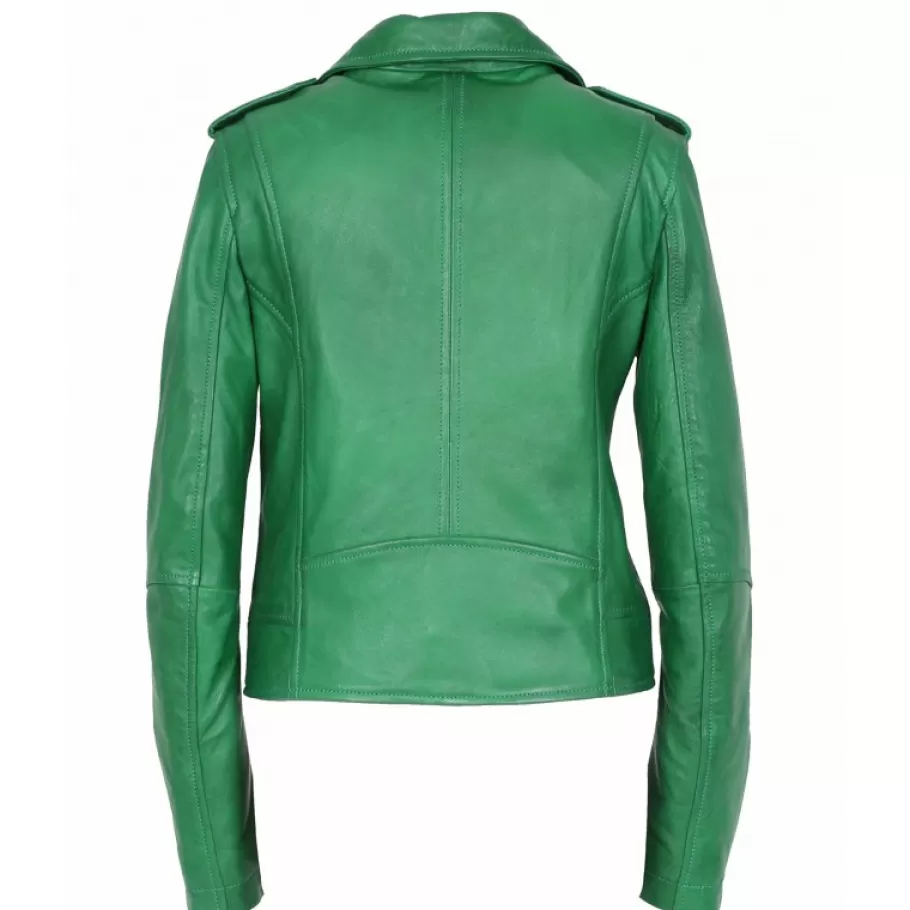 OAKWOOD Boogie Vert - Blouson Epure A Fermeture Asymetrique En Cuir Veritable New