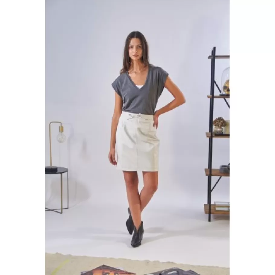 OAKWOOD Celia Blanc - Jupe Droite Taille Haute En Cuir Veritable Shop
