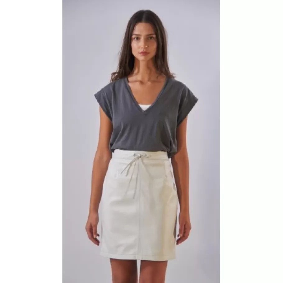 OAKWOOD Celia Blanc - Jupe Droite Taille Haute En Cuir Veritable Shop
