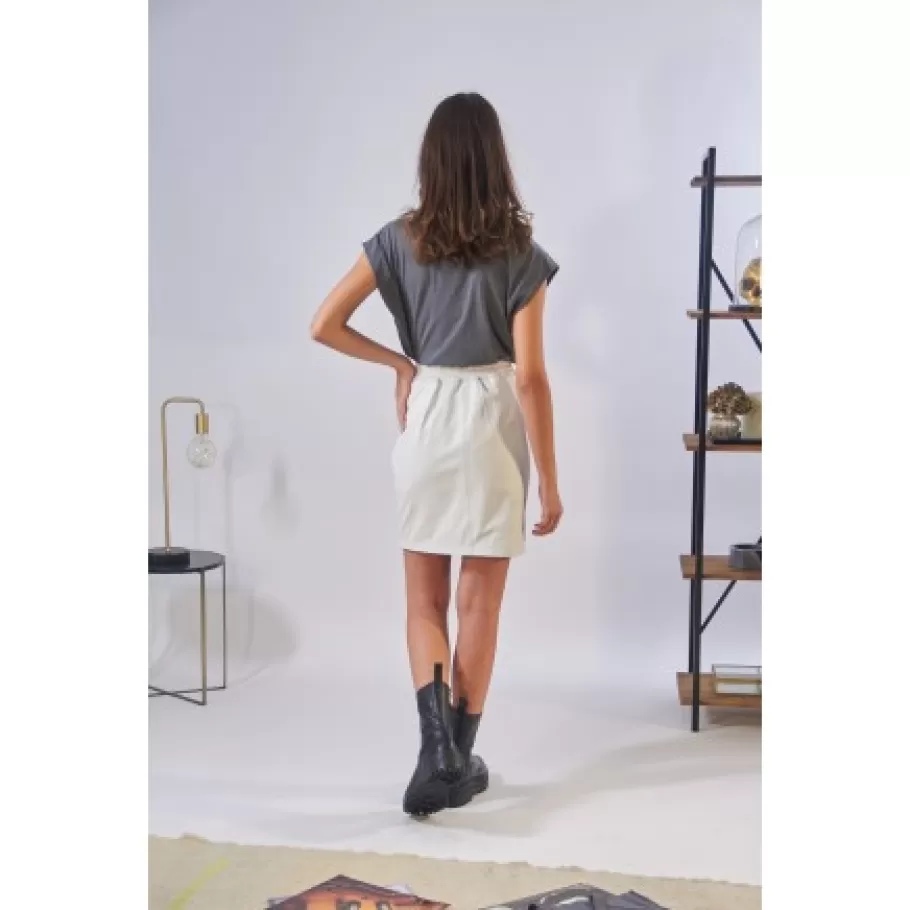OAKWOOD Celia Blanc - Jupe Droite Taille Haute En Cuir Veritable Shop