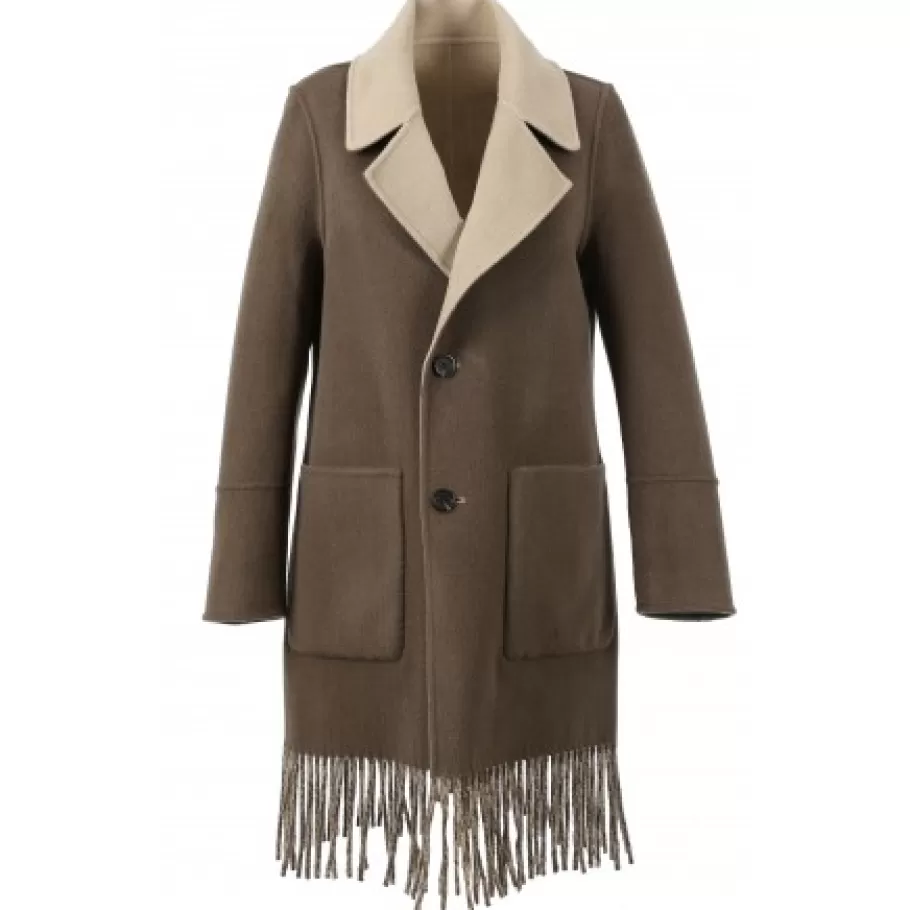 OAKWOOD Fabienne Bi Kaki Fonce - Manteau En Laine Mi-Long Reversible Et A Franges Hot