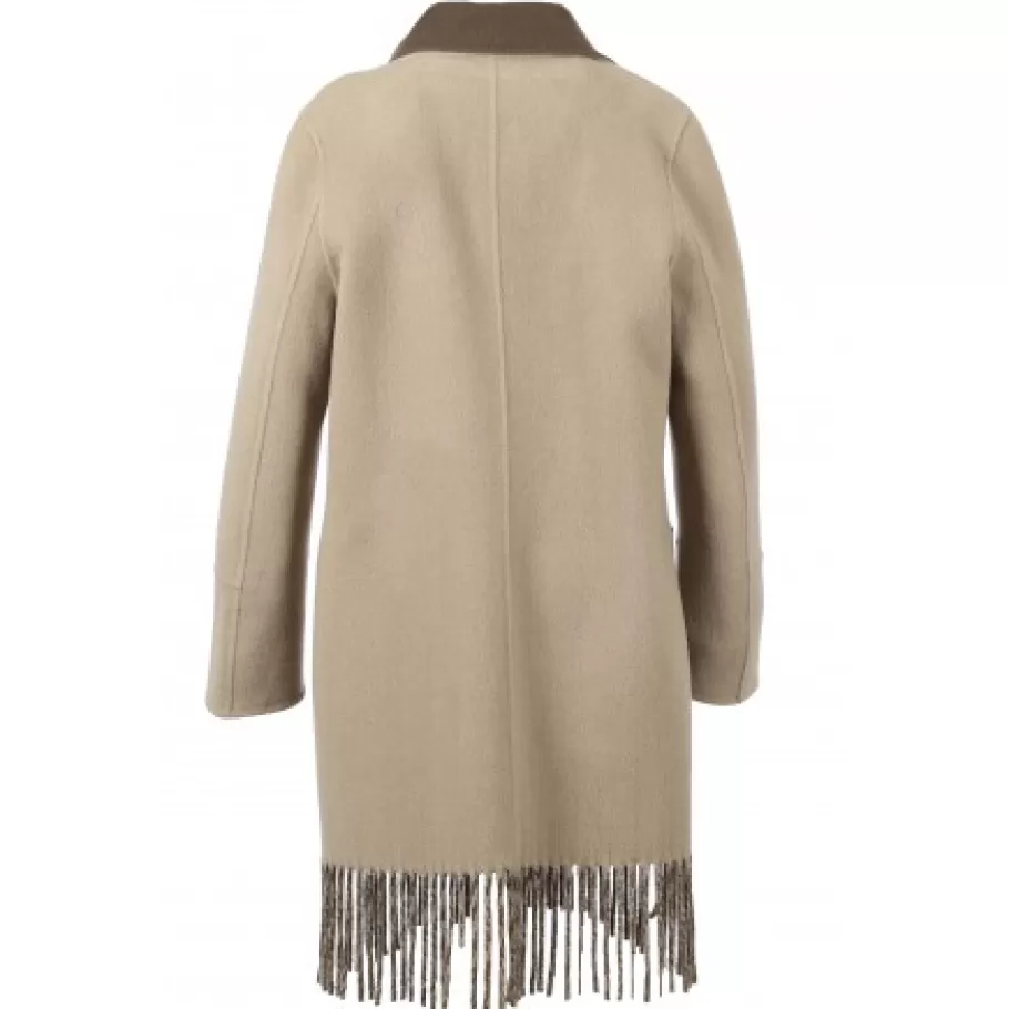 OAKWOOD Fabienne Bi Kaki Fonce - Manteau En Laine Mi-Long Reversible Et A Franges Hot