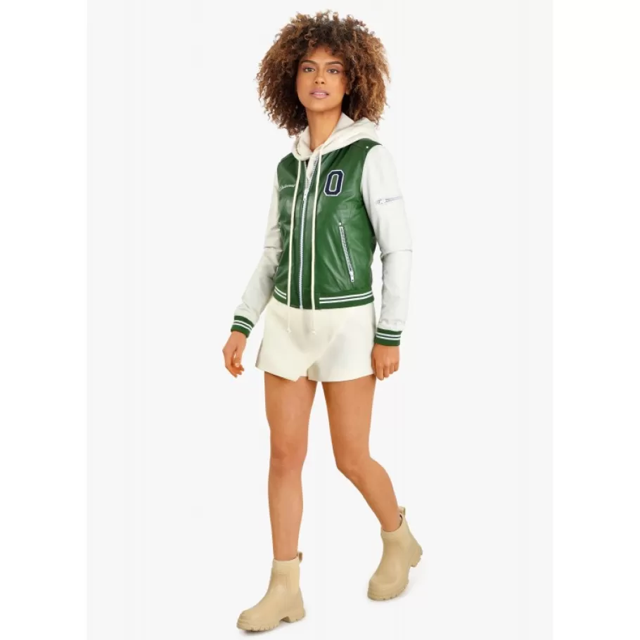 OAKWOOD Flirt Bi Emeraude- Blouson Teddy Bi-Color En Cuir Veritable Best