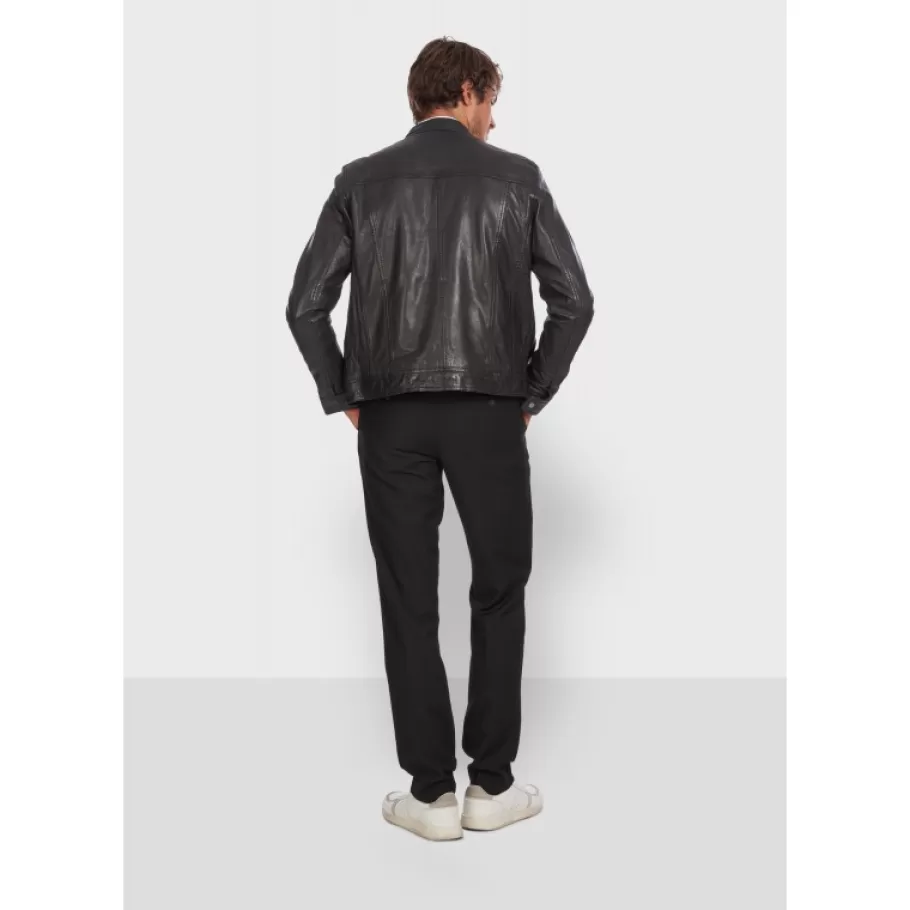 OAKWOOD Gilles 6 Noir - Blouson En Cuir Veritable Col Mao A Bouton Pression Hot