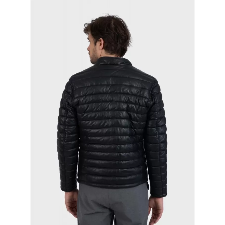 OAKWOOD Julien Noir - Doudoune En Cuir Veritable Avec Col Mao Pressionne Cheap