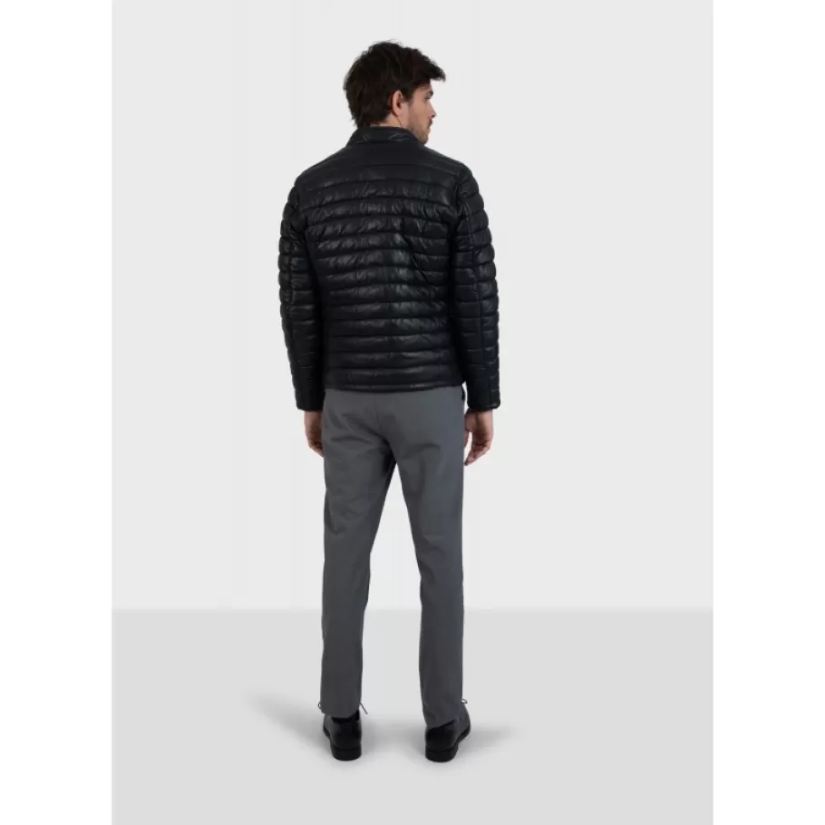 OAKWOOD Julien Noir - Doudoune En Cuir Veritable Avec Col Mao Pressionne Cheap