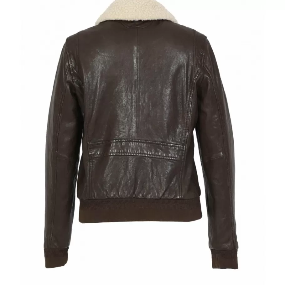OAKWOOD Karma Marron – Blouson En Cuir Veritable Lave Col Amovible Fourrure Synthetique Cheap