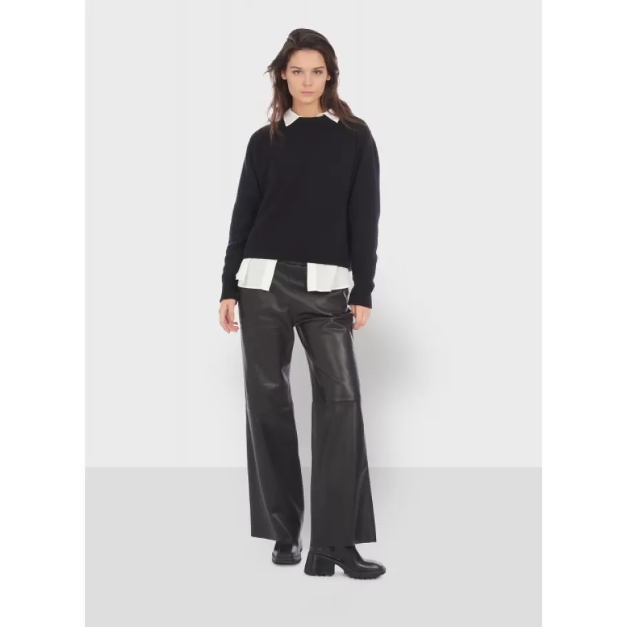 OAKWOOD Mila Noir - Pantalon Large Taille Haute En Cuir Veritable Clearance