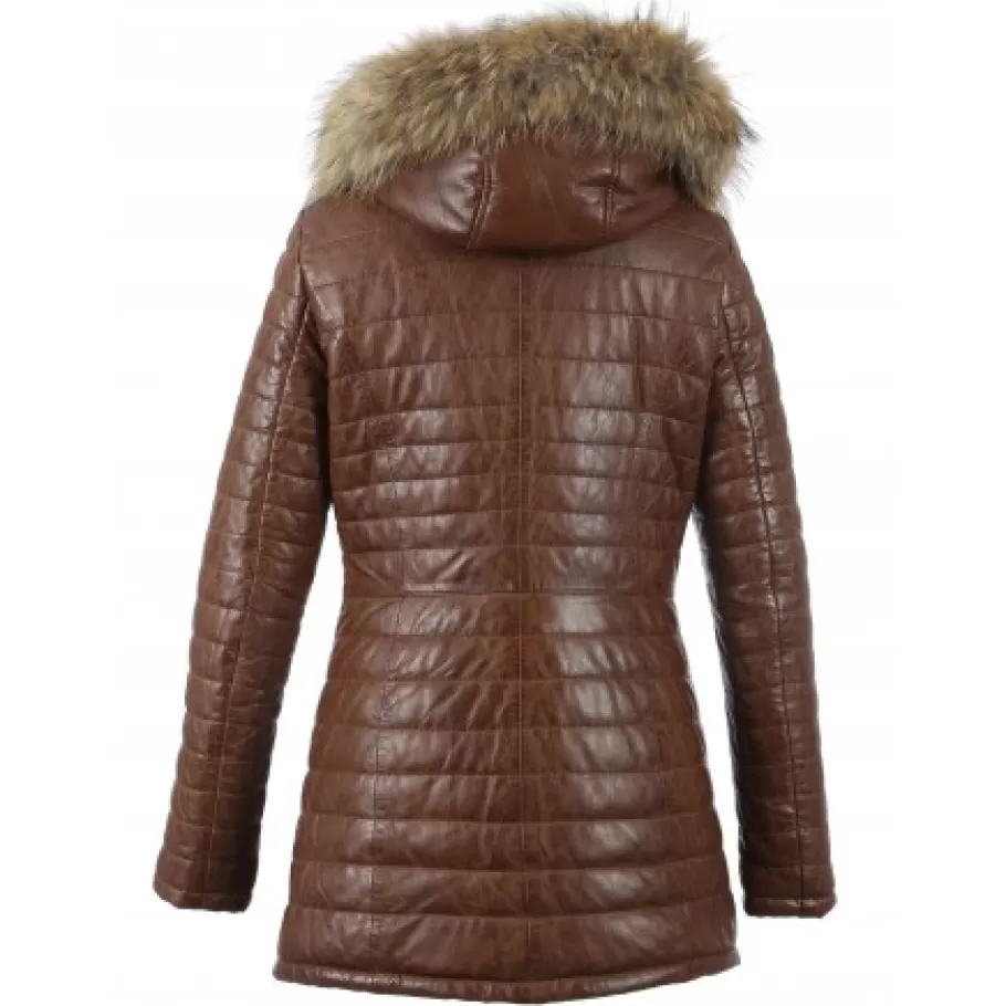OAKWOOD Popping Cognac - Doudoune Longue En Cuir Veritable Bicolore Flash Sale