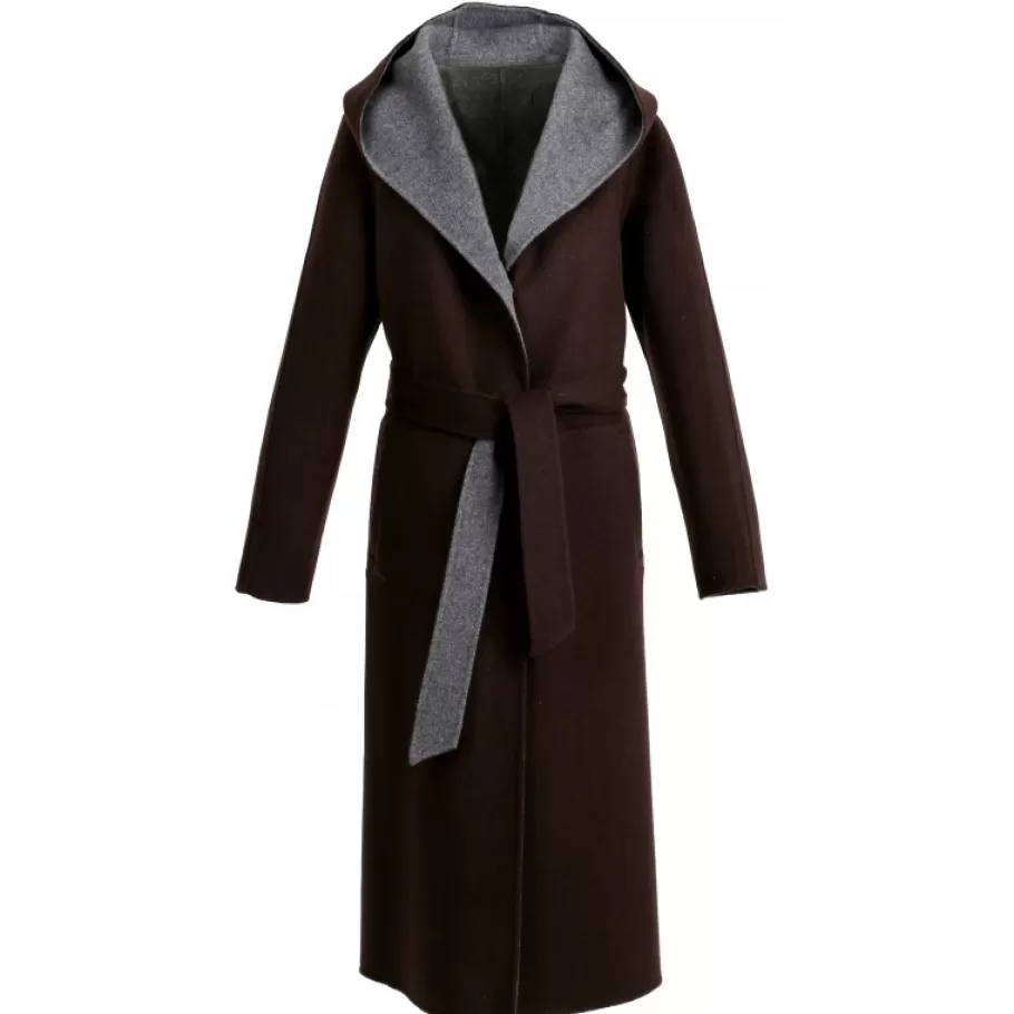 OAKWOOD Positano Bi Marron Fonce/Gris - Manteau Long En Laine A Capuche Online