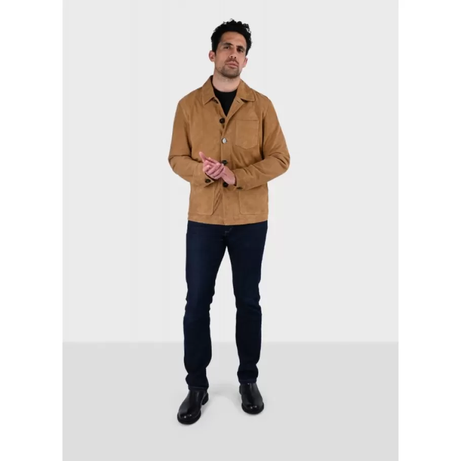 OAKWOOD Riccardo Tan - Veste Col Chemise En Cuir Veritable De Chevre Velours Fashion