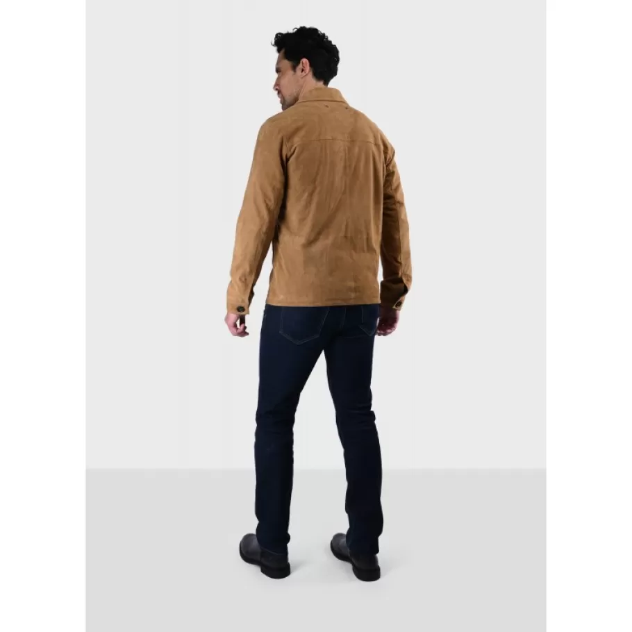 OAKWOOD Riccardo Tan - Veste Col Chemise En Cuir Veritable De Chevre Velours Fashion