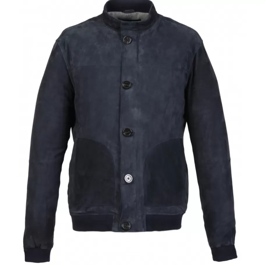 OAKWOOD Supporter Bleu Marine - Blouson En Cuir Veritable De Chevre Velours New