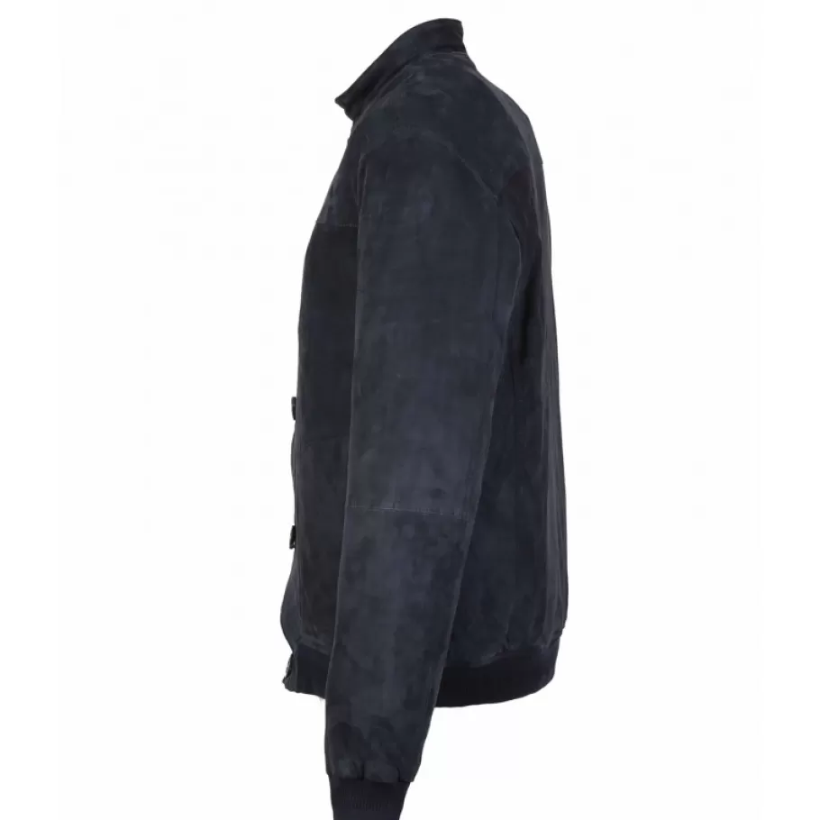 OAKWOOD Supporter Bleu Marine - Blouson En Cuir Veritable De Chevre Velours New